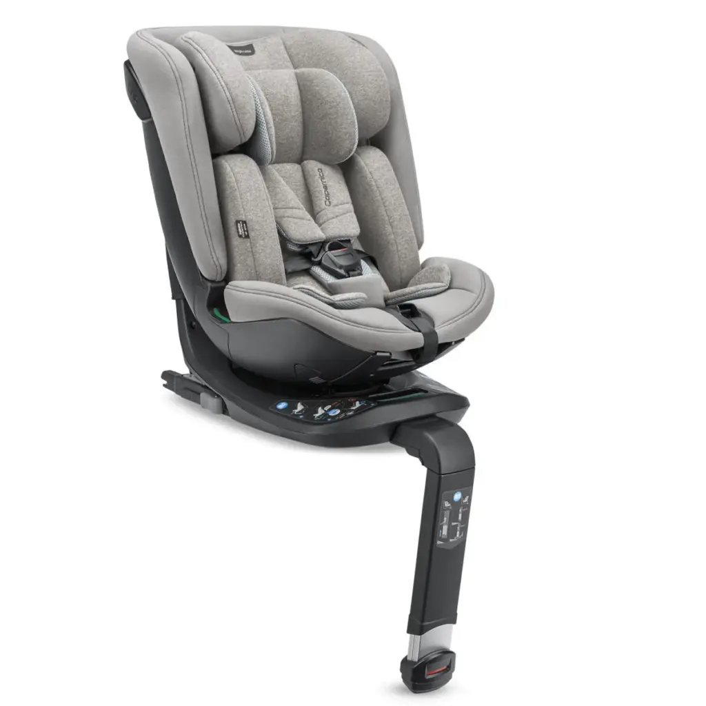 Seggiolino auto Inglesina Copernico 360 I-Size con base di supporto e rivestimento imbottito grigio