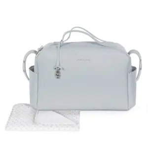 borsa fasciatoio con manici e tracolla con accessorio pendente e tappetino fasciatoio piegato