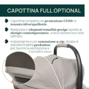 Capottina estensibile con finestra peekaboo e tessuto idrorepellente per passeggino