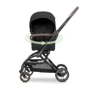 Passeggino Lorelli Makaya Black con seduta girevole a 360 gradi e struttura nera con dettagli marroni