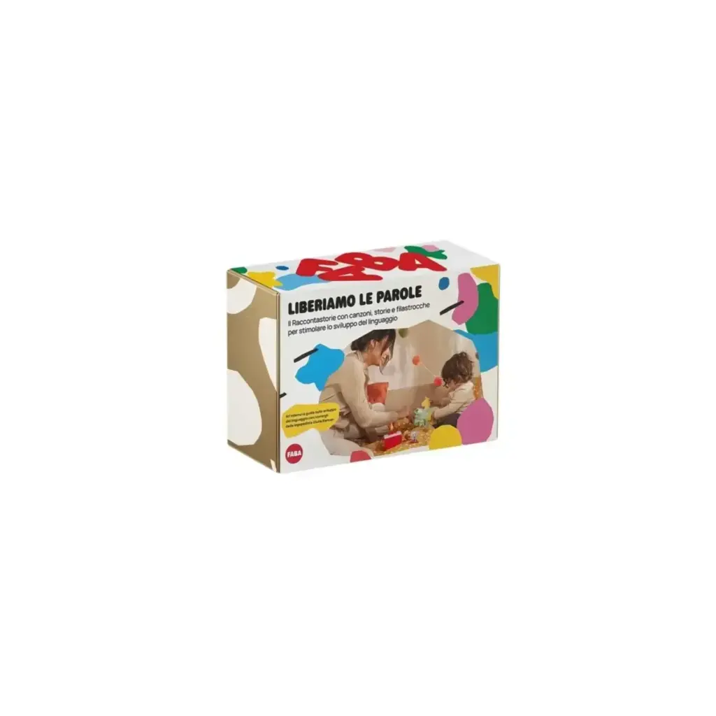 confezione del kit Liberiamo le Parole con immagine di adulto e bambino che giocano