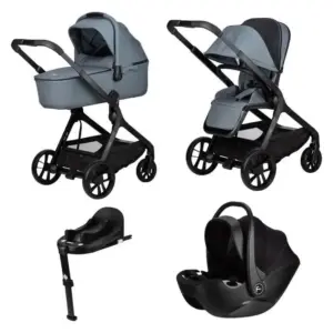 Passeggino modulare con navicella e seduta, base per seggiolino auto e seggiolino nero separato