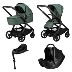 Passeggino modulare con navicella, seduta, base per auto e seggiolino per bambini